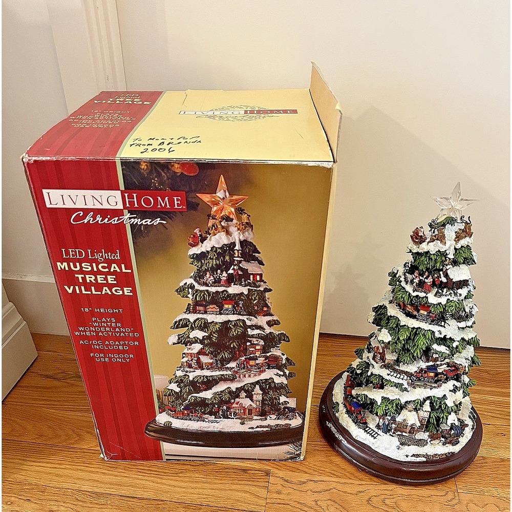 Rare LivingHome Christmas 18" Led Lighted Musical Tree Dickens Village Animated